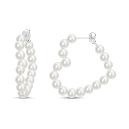 4.0-4.5mm Freshwater Cultured Pearl 30.0mm Heart-Shaped Hoop Earrings in Sterling Silver