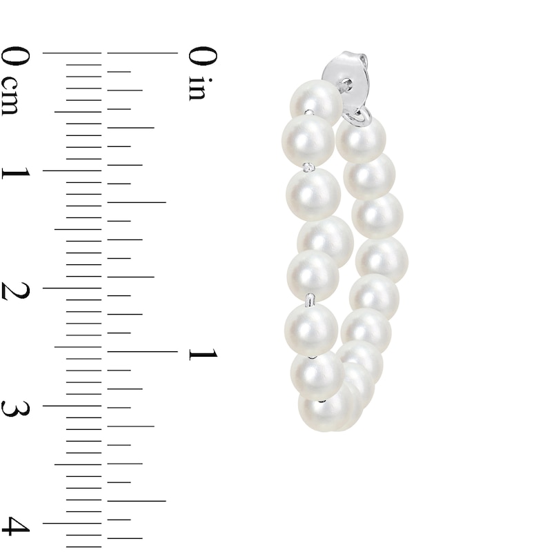 4.0-4.5mm Cultured Freshwater Pearl 30.0mm Heart-Shaped Hoop Earrings in Sterling Silver