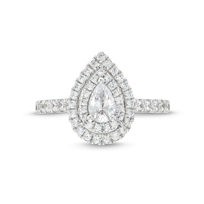 Main Image 4 of Vera Wang Love Collection Canadian Certified Pear-Shaped Centre Diamond 1.23 CT. T.W. Engagement Ring in 14K White Gold