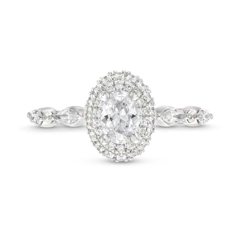Main Image 4 of Vera Wang Love Collection Canadian Certified Oval Centre Diamond 0.95 CT. T.W. Frame Engagement Ring in 14K White Gold
