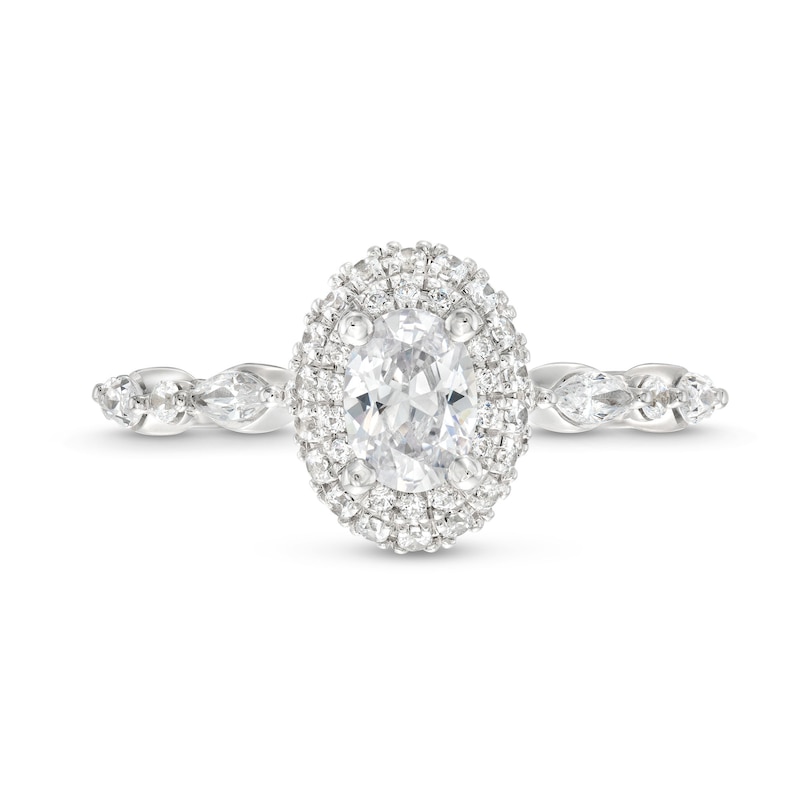 Vera Wang Love Collection Canadian Certified Oval Centre Diamond 0.95 CT. T.W. Frame Engagement Ring in 14K White Gold|Peoples Jewellers