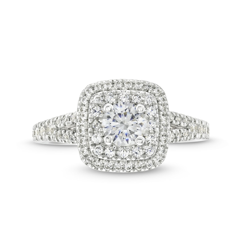 Main Image 4 of Vera Wang Love Collection Canadian Certified Centre Diamond 0.95 CT. T.W. Double Frame Engagement Ring in 14K White Gold