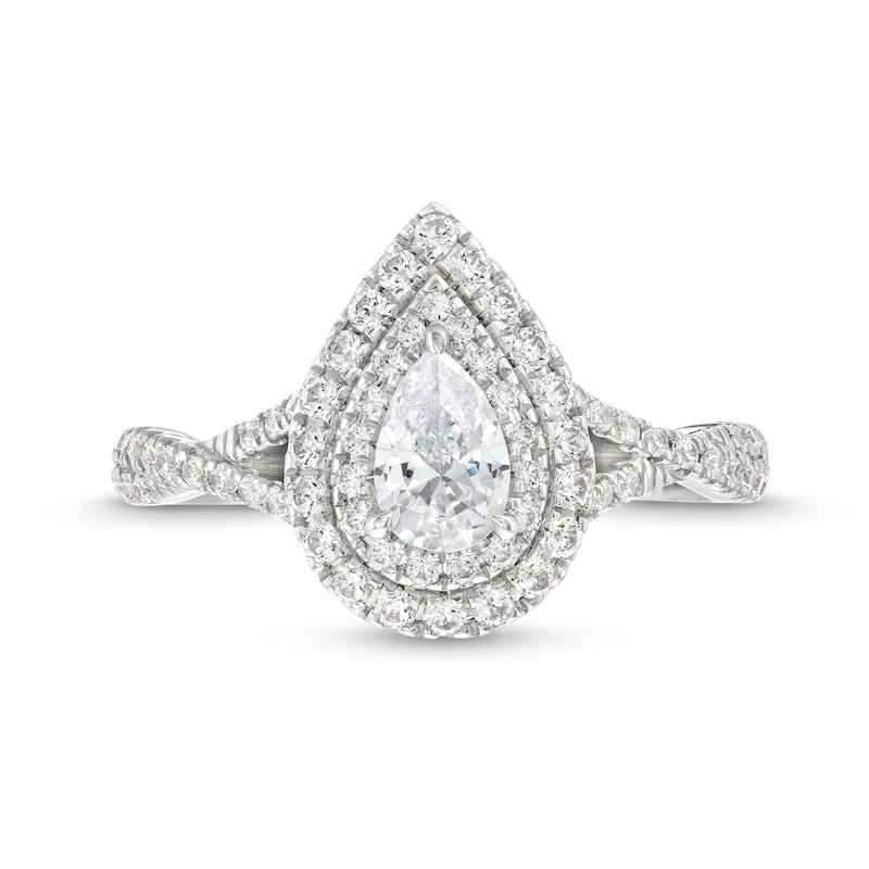 Vera Wang Love Collection Canadian Certified Pear-Shaped Centre Diamond 0.80 CT. T.W. Engagement Ring in 14K White Gold