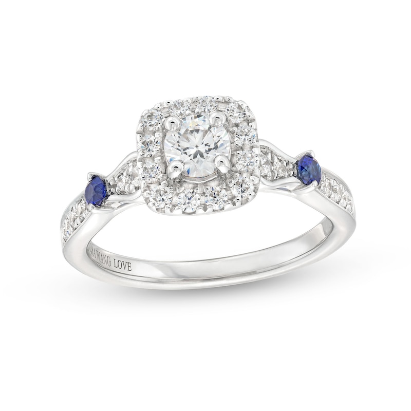 Vera Wang Love Collection Canadian Certified Centre Diamond 0.69 CT. T.W. and Sapphire Engagement Ring in 14K White Gold|Peoples Jewellers