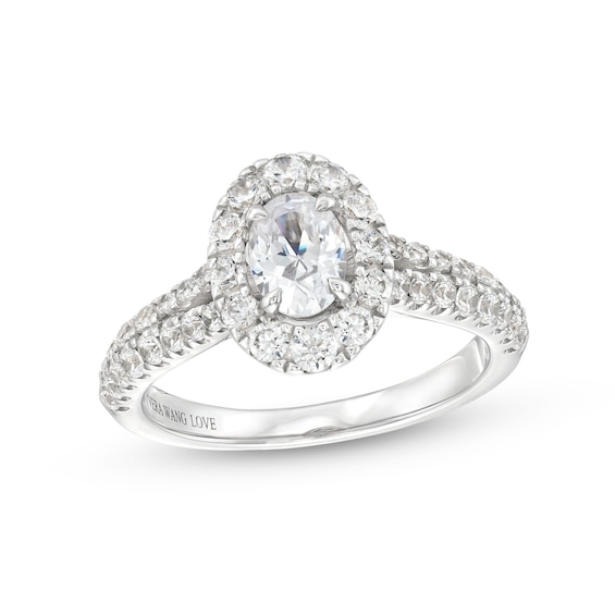 Vera Wang Love Collection Canadian Certified Oval Centre Diamond CT. T.W. Frame Engagement Ring in 14K White Gold
