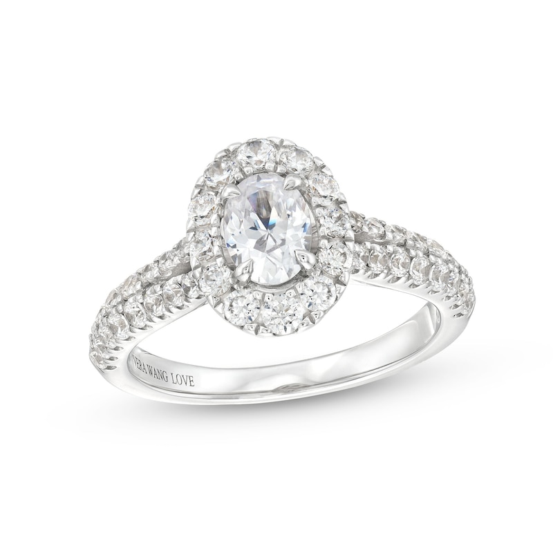 Vera Wang Love Collection Canadian Certified Oval Centre Diamond CT. T.W. Frame Engagement Ring in 14K White Gold