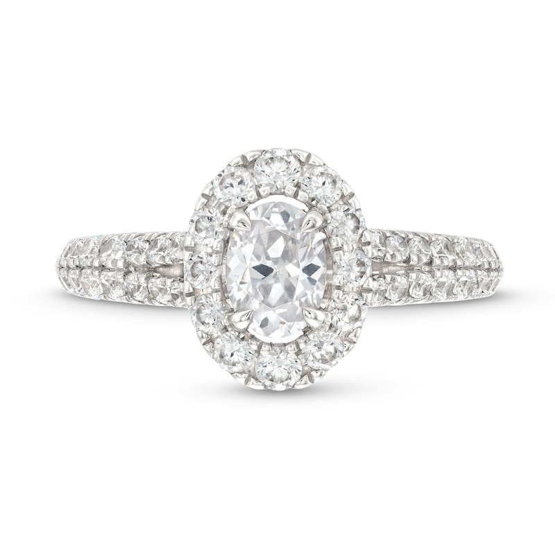 Vera Wang Love Collection Canadian Certified Oval Centre Diamond CT. T.W. Frame Engagement Ring in 14K White Gold