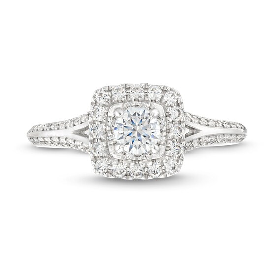 Vera Wang Love Collection Canadian Certified Centre Diamond 0.69 CT. T.W. Split Shank Engagement Ring in 14K White Gold