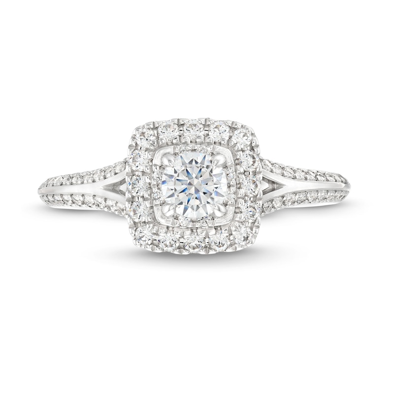 Main Image 4 of Vera Wang Love Collection Canadian Certified Centre Diamond 0.69 CT. T.W. Split Shank Engagement Ring in 14K White Gold