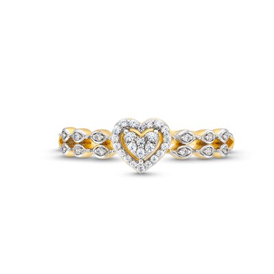 0.085 CT. T.W. Heart-Shaped Multi-Diamond Scallop Shank Promise Ring in Sterling Silver with 10K Gold Plate