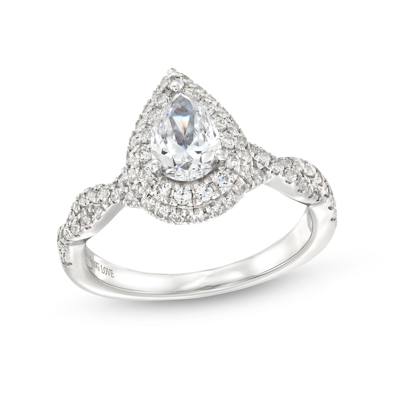 Vera Wang Love Collection Canadian Certified Pear-Shaped Centre Diamond 1.18 CT. T.W. Engagement Ring in 14K White Gold