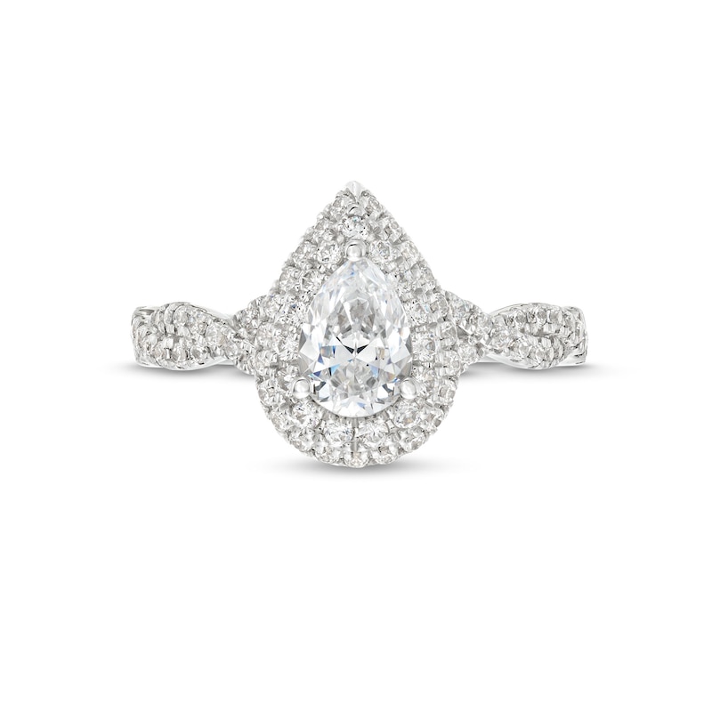 Main Image 4 of Vera Wang Love Collection Canadian Certified Pear-Shaped Centre Diamond 1.18 CT. T.W. Engagement Ring in 14K White Gold