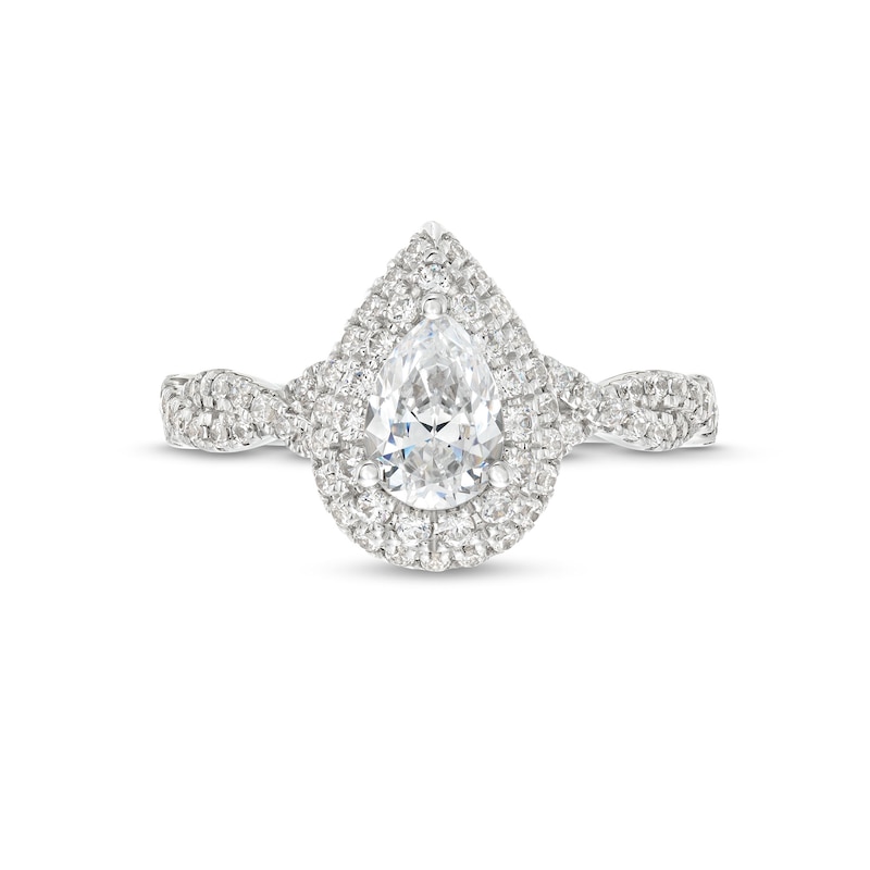 Vera Wang Love Collection Canadian Certified Pear-Shaped Centre Diamond 1.18 CT. T.W. Engagement Ring in 14K White Gold