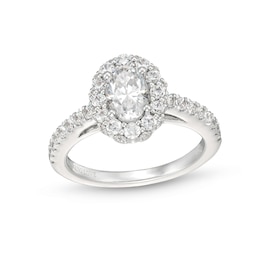 Vera Wang Love Collection Canadian Certified Oval Centre Diamond 1.45 CT. T.W. Frame Engagement Ring in 14K White Gold