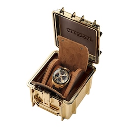 Citizen Eco-Drive® Promaster 50th Anniversary Tsuno Brown Leather Strap Watch with Gold-Tone Dial (Model: AV0072-01X)