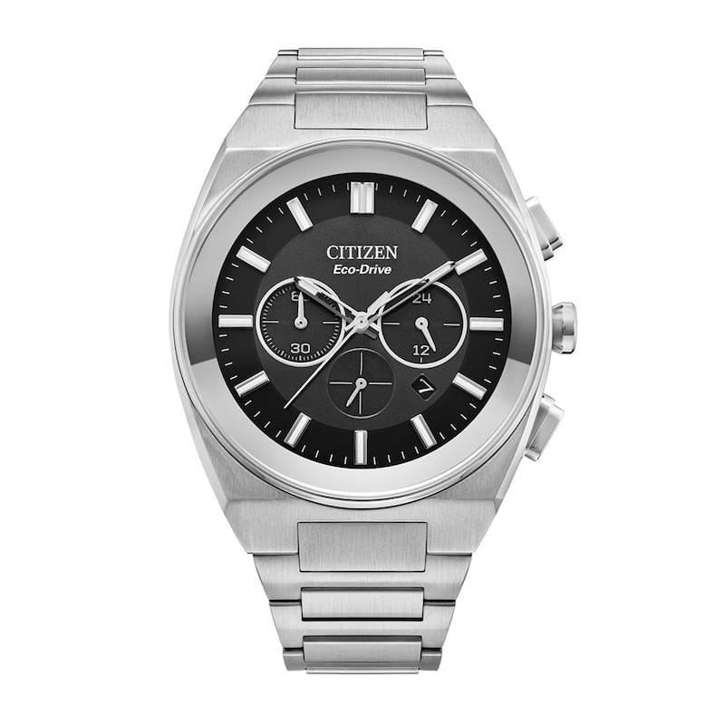 Main Image 1 of Men's Citizen Eco-Drive® Axiom Chronograph Silver-Tone Watch with Black Dial (Model: CA4580-50E)