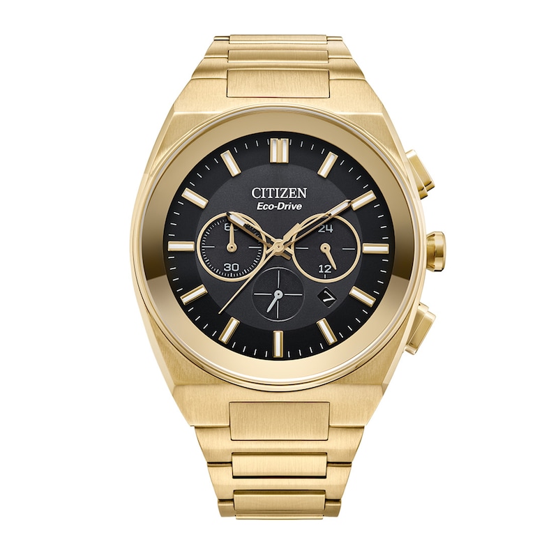 Men's Citizen Eco-Drive® Axiom Chronograph Gold-Tone Watch with Black Dial (Model: CA4582-54E)