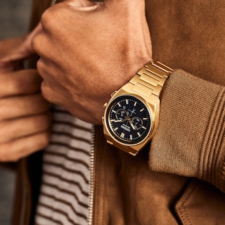 Men's Citizen Eco-Drive® Axiom Chronograph Gold-Tone Watch with Black Dial (Model: CA4582-54E)
