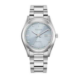 Ladies' Citizen Eco-Drive® Diamond Accent Silver-Tone Watch with Light Blue Dial (Model: EW2700-54L)