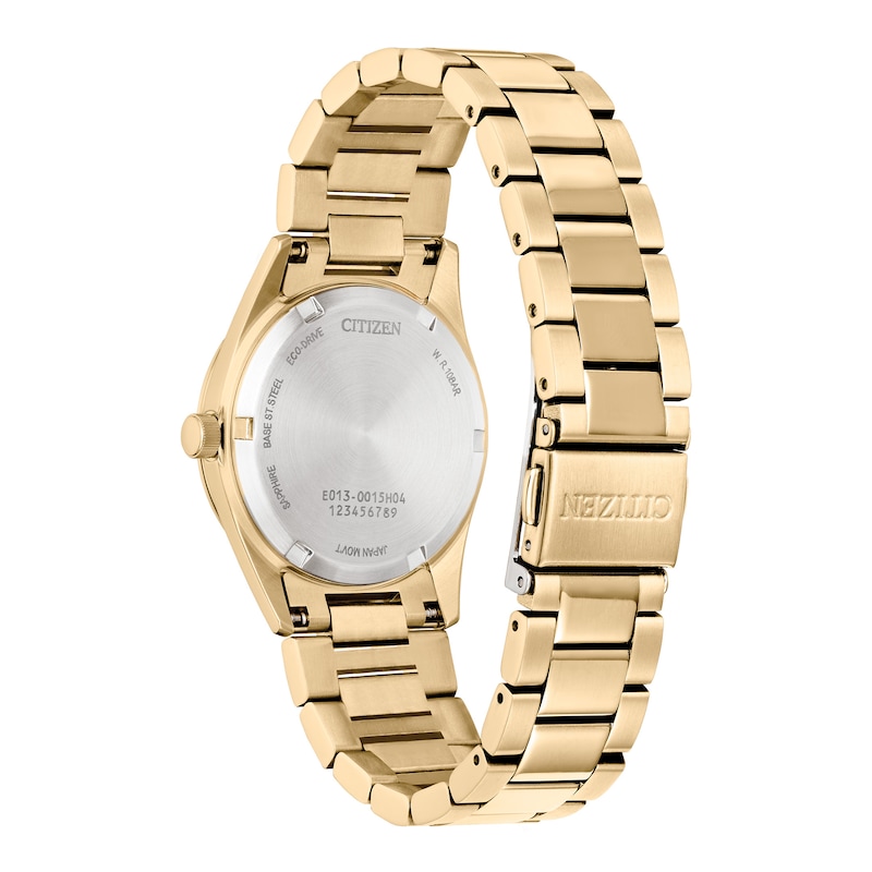 Ladies' Citizen Eco-Drive® Diamond Accent Gold-Tone Watch with Mother-of-Pearl Dial (Model: EW2702-59D)
