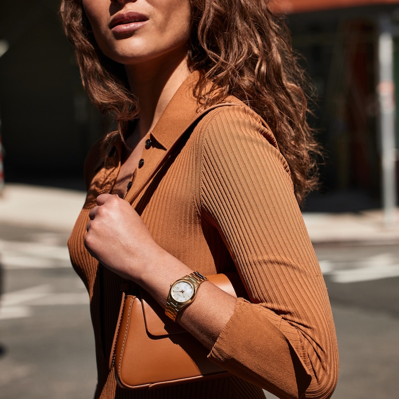 Main Image 5 of Ladies' Citizen Eco-Drive® Diamond Accent Gold-Tone Watch with Mother-of-Pearl Dial (Model: EW2702-59D)
