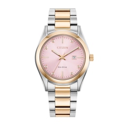 Ladies' Citizen Eco-Drive® Diamond Accent Rose Two-Tone Watch with Pink Dial (Model: EW2706-58X)
