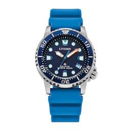 Ladies' Citizen Eco-Drive® Promaster Dive Blue Rubber Strap Watch with Dark Blue Dial (Model: EO2028-06L)