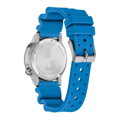 Ladies' Citizen Eco-Drive® Promaster Dive Blue Rubber Strap Watch with Dark Blue Dial (Model: EO2028-06L)