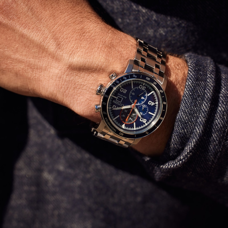 Main Image 4 of Men's Citizen Eco-Drive® Brycen Chronograph Silver-Tone Watch with Blue Dial (Model: CA0850-59L)