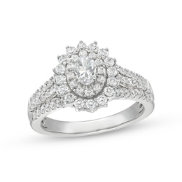 0.95 CT. T.W. Oval Diamond Shadow Frame Multi-Row Engagement Ring in 14K White Gold (I/I2)