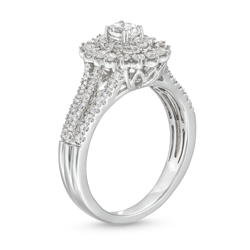 0.95 CT. T.W. Oval Diamond Shadow Frame Multi-Row Engagement Ring in 14K White Gold (I/I2)|Peoples Jewellers