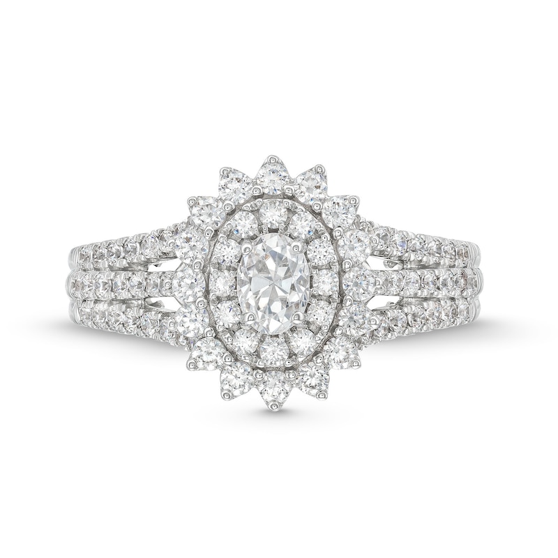 Main Image 4 of 0.95 CT. T.W. Oval Diamond Shadow Frame Multi-Row Engagement Ring in 14K White Gold (I/I2)
