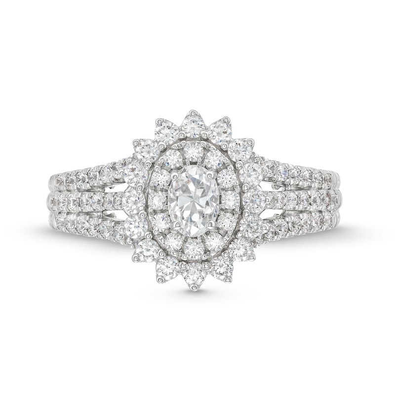 0.95 CT. T.W. Oval Diamond Shadow Frame Multi-Row Engagement Ring in 14K White Gold (I/I2)|Peoples Jewellers