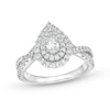 Thumbnail Image 0 of 0.95 CT. T.W. Pear-Shaped Diamond Teardrop Frame Split Shank Engagement Ring in 14K White Gold (I/I2)