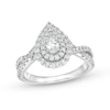 Thumbnail Image 1 of 0.95 CT. T.W. Pear-Shaped Diamond Double Frame Split Shank Engagement Ring in 14K White Gold (I/I2)