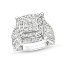 2.00 CT. T.W. Princess-Cut Multi-Diamond Cushion Frame Multi-Row Engagement Ring in 10K White Gold