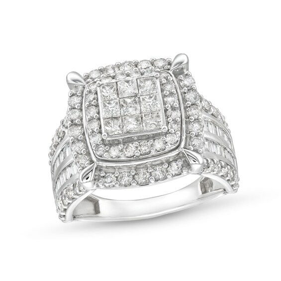 2.00 CT. T.W. Princess-Cut Multi-Diamond Cushion Frame Multi-Row Engagement Ring in 10K White Gold