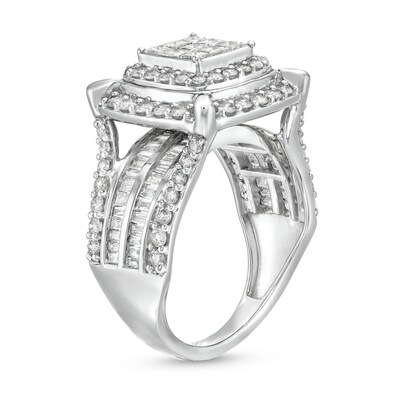 2.00 CT. T.W. Princess-Cut Multi-Diamond Cushion Frame Multi-Row Engagement Ring in 10K White Gold