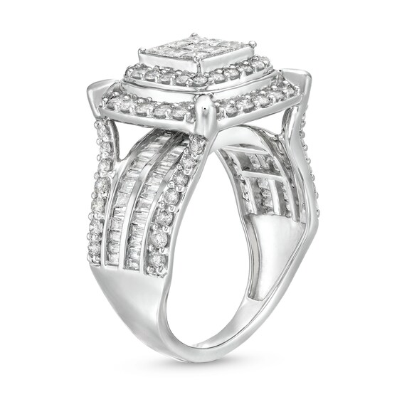 2.00 CT. T.W. Princess-Cut Multi-Diamond Cushion Frame Multi-Row Engagement Ring in 10K White Gold
