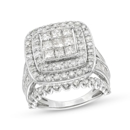 4.00 CT. T.W. Princess-Cut Multi-Diamond Cushion Frame Multi-Row Engagement Ring in 10K White Gold
