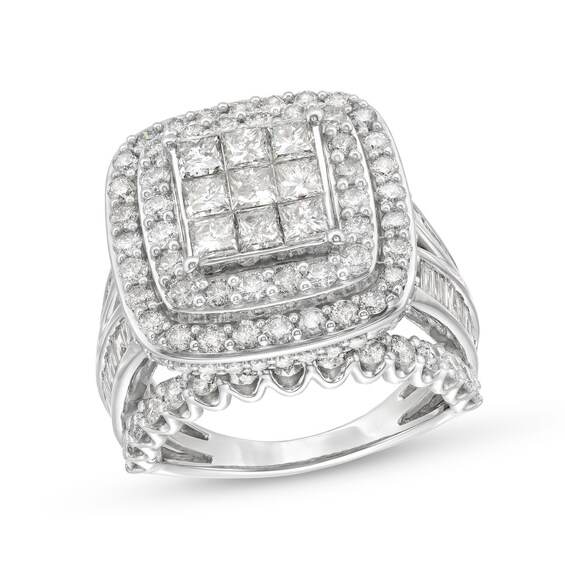 4.00 CT. T.W. Princess-Cut Multi-Diamond Cushion Frame Multi-Row Engagement Ring in 10K White Gold