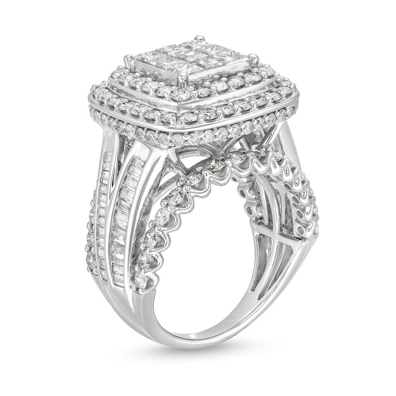 Main Image 3 of 4.00 CT. T.W. Princess-Cut Multi-Diamond Cushion Frame Multi-Row Engagement Ring in 10K White Gold