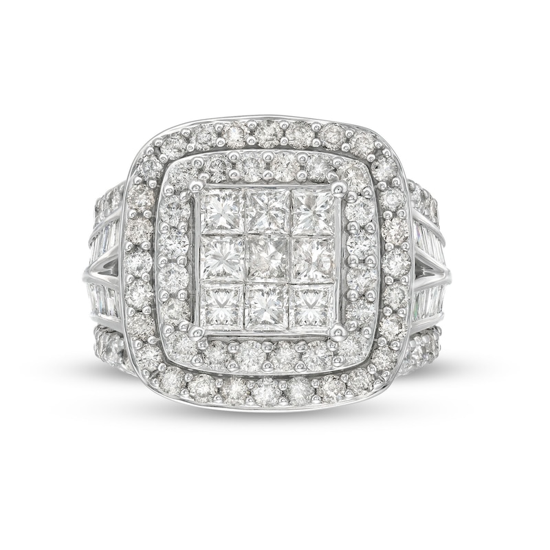 Main Image 4 of 4.00 CT. T.W. Princess-Cut Multi-Diamond Cushion Frame Multi-Row Engagement Ring in 10K White Gold