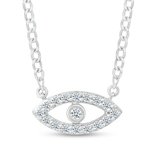 0.085 CT. T.W. Diamond Evil Eye Necklace in Sterling Silver - 20"