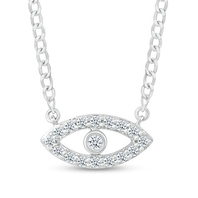 0.085 CT. T.W. Diamond Evil Eye Necklace in Sterling Silver - 20"