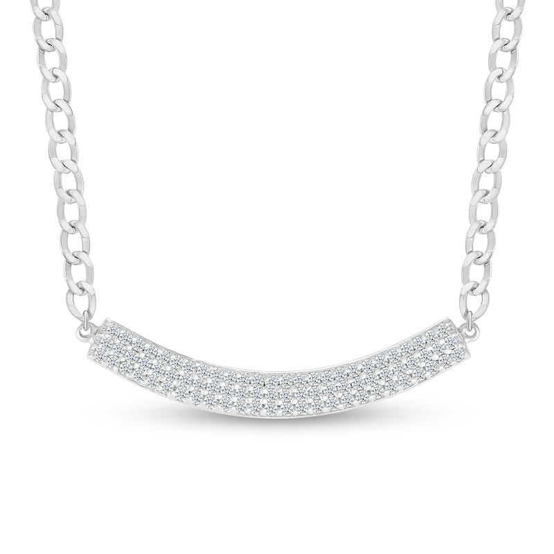 0.37 CT. T.W. Diamond Triple Row Curved Bar Necklace in Sterling Silver - 20"|Peoples Jewellers