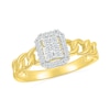 Thumbnail Image 1 of 0.18 CT. T.W. Emerald Multi-Diamond Frame Curb Chain Shank Ring in Sterling Silver with 10K Gold Plate