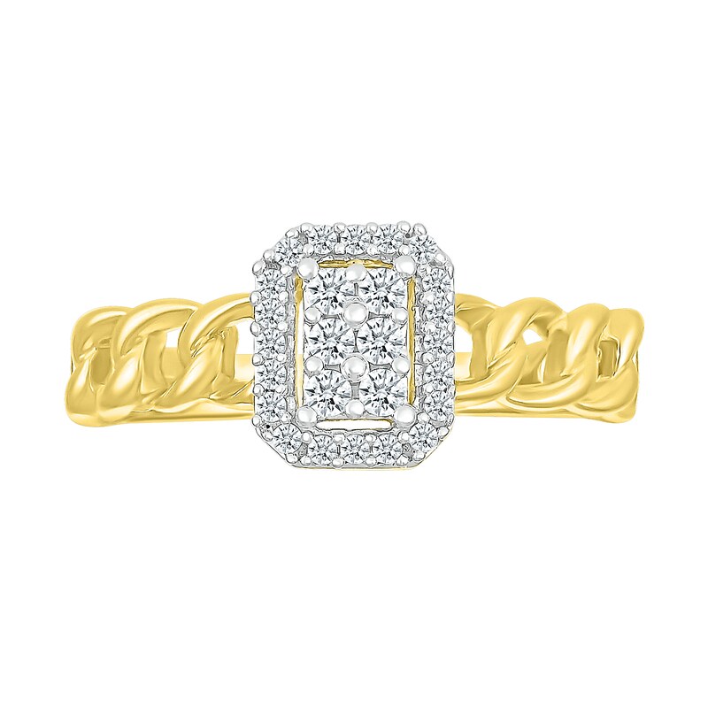0.18 CT. T.W. Emerald Multi-Diamond Frame Curb Chain Shank Ring in Sterling Silver with 10K Gold Plate