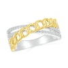 Thumbnail Image 1 of 0.147 CT. T.W. Diamond Curb Chain Overlay Criss-Cross Ring in Sterling Silver with 10K Gold Plate