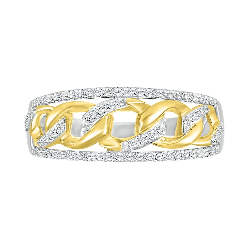 0.23 CT. T.W. Diamond Edge Curb Chain Ring in Sterling Silver with 10K Gold Plate